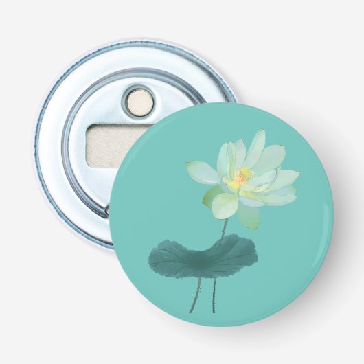 Green Lotus Flower Asian Geïnspireerd Button Flesopener (Voorkant)