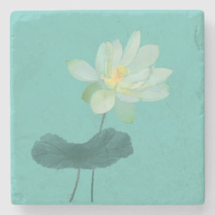 Green Lotus Flower Asian Geïnspireerd Stenen Onderzetter