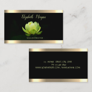 Green Lotus Flower Gold Stripe Black Yoga Visitekaartje