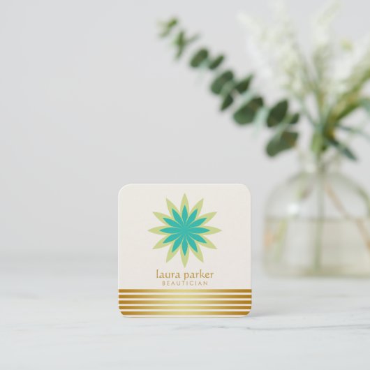 Green Lotus Flower Yoga Meditation Health Spa Vierkante Visitekaartje (Staand voorkant)