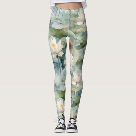 Green Lotus Flowers Serenity Leggings (Voorkant)