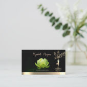 Green Lotus Tree Women Silhouette Yoga Instructor Visitekaartje (Staand voorkant)