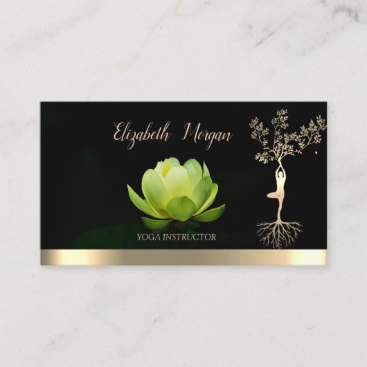 Green Lotus Tree Women Silhouette Yoga Instructor Visitekaartje (Voorkant)