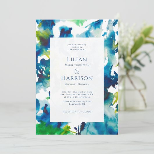 Green Love Abstracte Waterverf Wedding Invitation Kaart