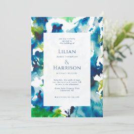 Green Love Abstracte Waterverf Wedding Invitation Kaart