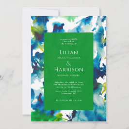 Green Love Abstracte Waterverf Wedding Invitation Kaart