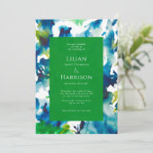 Green Love Abstracte Waterverf Wedding Invitation Kaart (Staand voorkant)