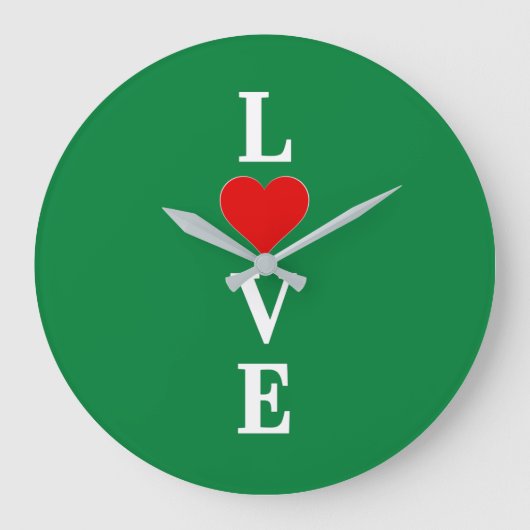 Green Love Heart Retro Elegant Grote Klok (Voorkant)