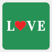 Green Love Heart Retro Elegant Vierkante Sticker (Voorkant)