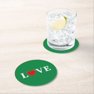 Green LOVE Heart Retro Timeless Elegant Ronde Kartonnen Onderzetter