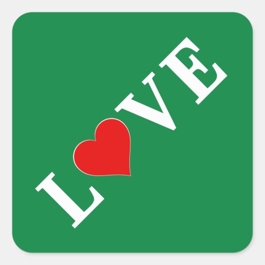 Green LOVE Heart Retro Timeless Elegant Vierkante Sticker (Voorkant)