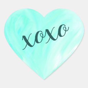 Green Love Heart Xoxo Waterverf gekleurd Hart Sticker