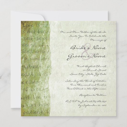 Green Love is Patient Vintage Wedding Invitation Kaart (Voorkant)