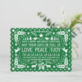 Green Love Peace Joy papel picado Kerstmis Feestdagenkaart (Staand voorkant)