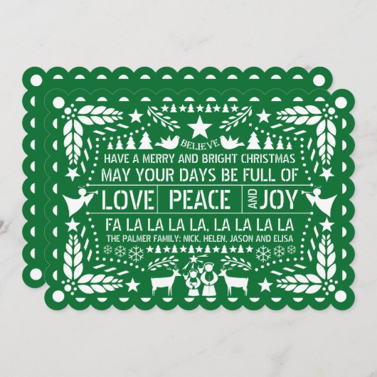 Green Love Peace Joy papel picado Kerstmis Feestdagenkaart (Voorkant / Achterkant)