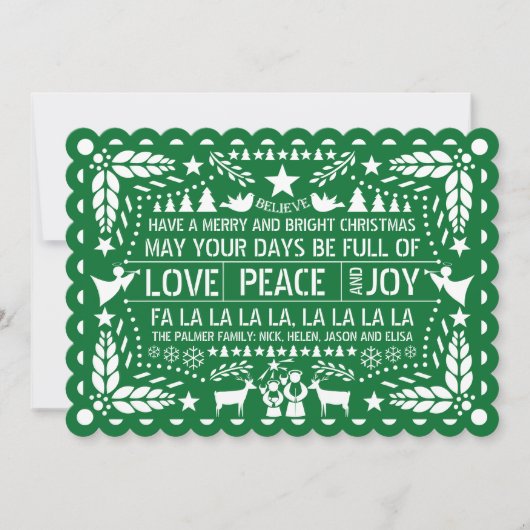 Green Love Peace Joy papel picado Kerstmis Feestdagenkaart (Voorkant)