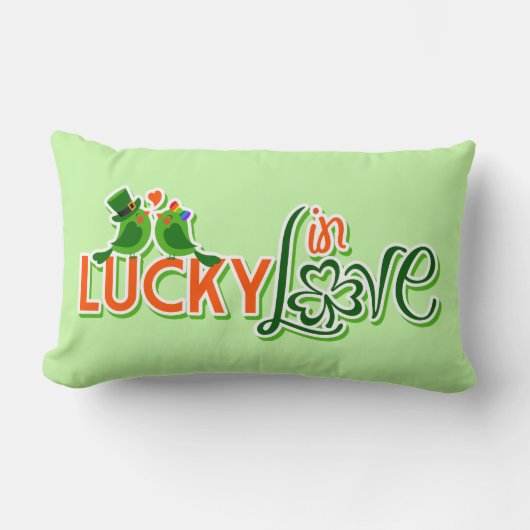 Green Lovevogels Irish Shamrock Love Pillow Kussen (Voorkant)