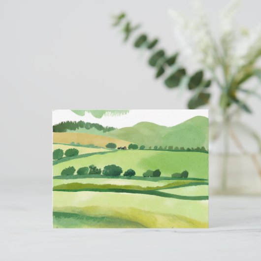 Green Lucious Hillside | Natuur Waterverf Briefkaart (Staand voorkant)