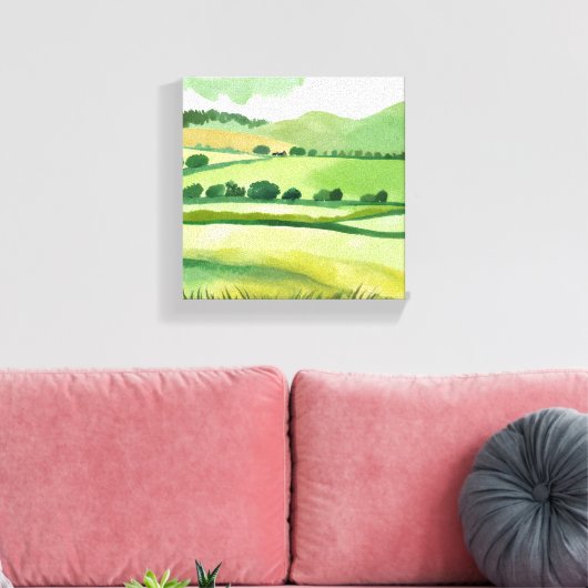 Green Lucious Hillside | Natuur Waterverf Canvas Afdruk (Insitu (Woonkamer))