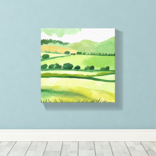 Green Lucious Hillside | Natuur Waterverf Canvas Afdruk (Insitu (Houten vloer))