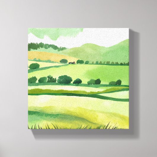 Green Lucious Hillside | Natuur Waterverf Canvas Afdruk (Voorkant)