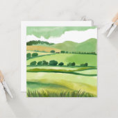 Green Lucious Hillside | Natuur Waterverf Kaart (Voorkant / Achterkant in situ)