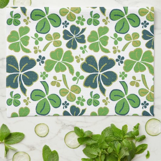 Green Lucky 4 leest Shamrocks Clover-patroon Theedoek (Gevouwen)