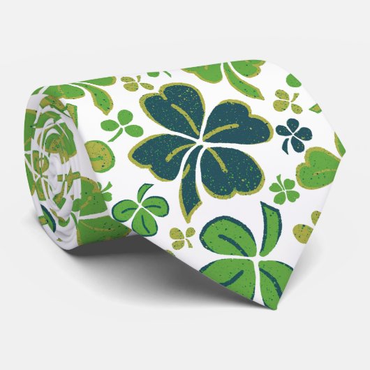 Green Lucky Clover 4 biedt Shamrock Pattern Stropdas (Opgerold)