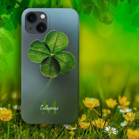 Green Lucky Clover Shamrock Name en Monogram Case-Mate iPhone Case