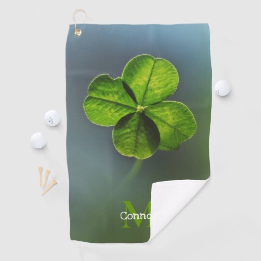 Green Lucky Clover Shamrock Name en Monogram Golfhanddoek (Insitu)