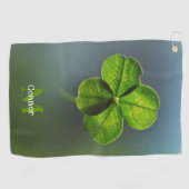 Green Lucky Clover Shamrock Name en Monogram Golfhanddoek (Horizontaal)