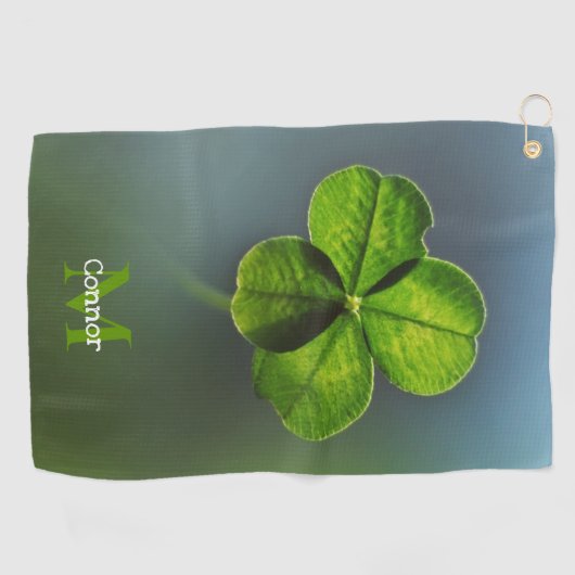 Green Lucky Clover Shamrock Name en Monogram Golfhanddoek (Horizontaal)
