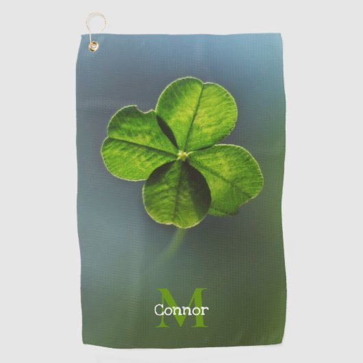 Green Lucky Clover Shamrock Name en Monogram Golfhanddoek (Voorkant)