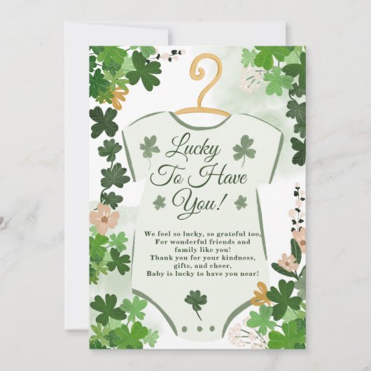 Green Lucky Clover St. Patrick's Day Baby shower Bedankkaart (Voorkant)