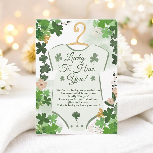 Green Lucky Clover St. Patrick's Day Baby shower Bedankkaart