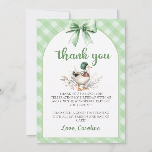 Green Lucky Duck Boy Verjaardag Bedankt Card Kaart (Voorkant)