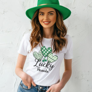 Green Lucky Hearts gepersonaliseerde St. Patrick's T-shirt