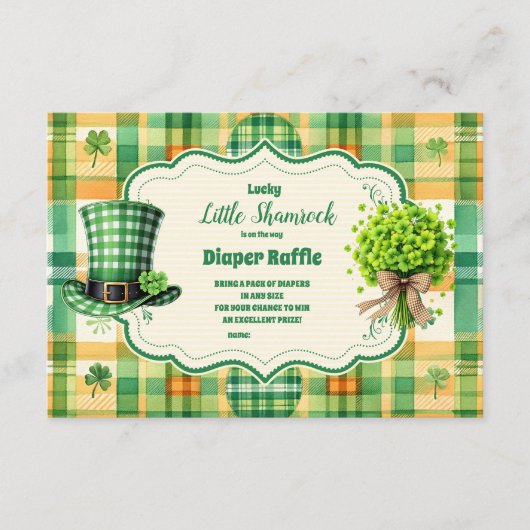 Green Lucky Little Shamrock Diapper Raffle Informatiekaartje (Voorkant)