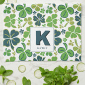 Green Lucky Shamrock Clover Pattern Monogrammed Theedoek (Gevouwen)