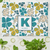 Green Lucky Shamrock Clover Pattern Monogrammed Theedoek (Gevouwen)