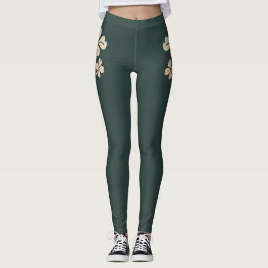 Green Lucky Shamrock Clover St. Patrick's Day Leggings (Voorkant)