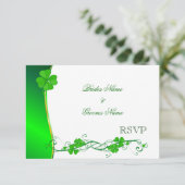 Green Lucky Shamrock Pattern RSVP-kaarten RSVP Kaartje (Staand voorkant)