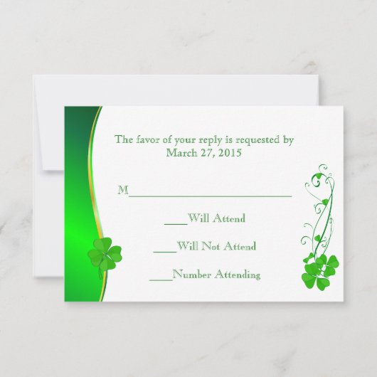 Green Lucky Shamrock Pattern RSVP-kaarten RSVP Kaartje (Achterkant)