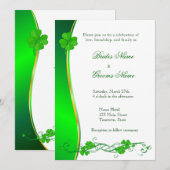 Green Lucky Shamrock Pattern Wedding Invitation Kaart (Voorkant / Achterkant)