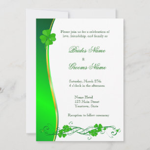 Green Lucky Shamrock Pattern Wedding Invitation Kaart