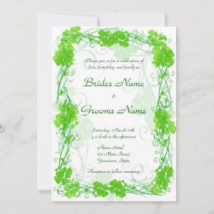 Green Lucky Shamrock Wedding Invitation Kaart