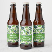 Green Lucky Shamrocks Clover St. Patrick's Day Bier Etiket (Flessen)