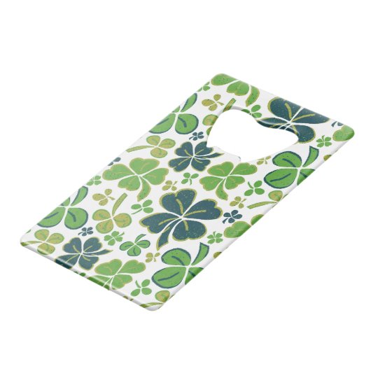 Green Lucky Shamrocks Clover St. Patrick's Day Creditkaart Flessenopener (Achterkant Gekanteld)