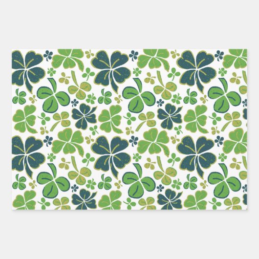 Green Lucky Shamrocks Clover St. Patrick's Day Inpakpapier Vel (Voorkant 2)