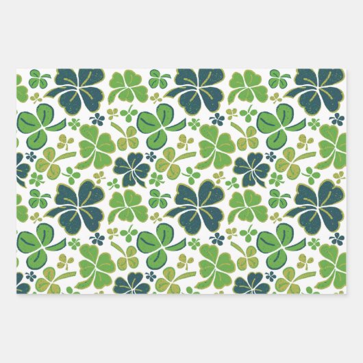 Green Lucky Shamrocks Clover St. Patrick's Day Inpakpapier Vel (Voorkant)